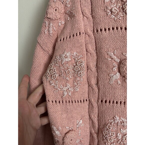 VTG 90s 2000s Y2K‎ Worthington XL Knit Sweater Coquette Floral Shabby Chic Pink - Picture 3 of 5
